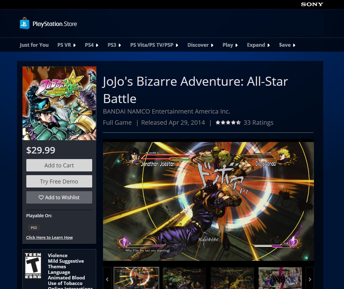 JoJos Bizarre Adventure All Star Battle Ps3 Sony PlayStation 3 Game for  sale online