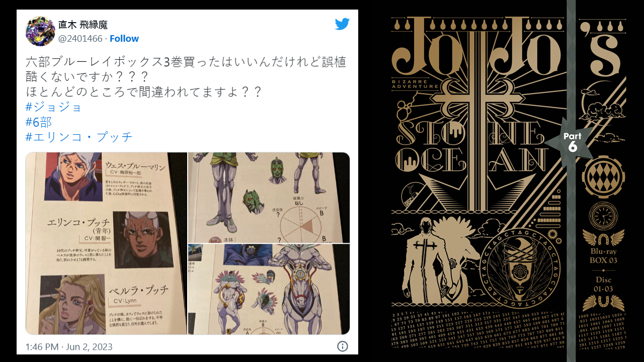 Warner Bros. Japan Apologizes for Typos Found in Stone Ocean Blu 