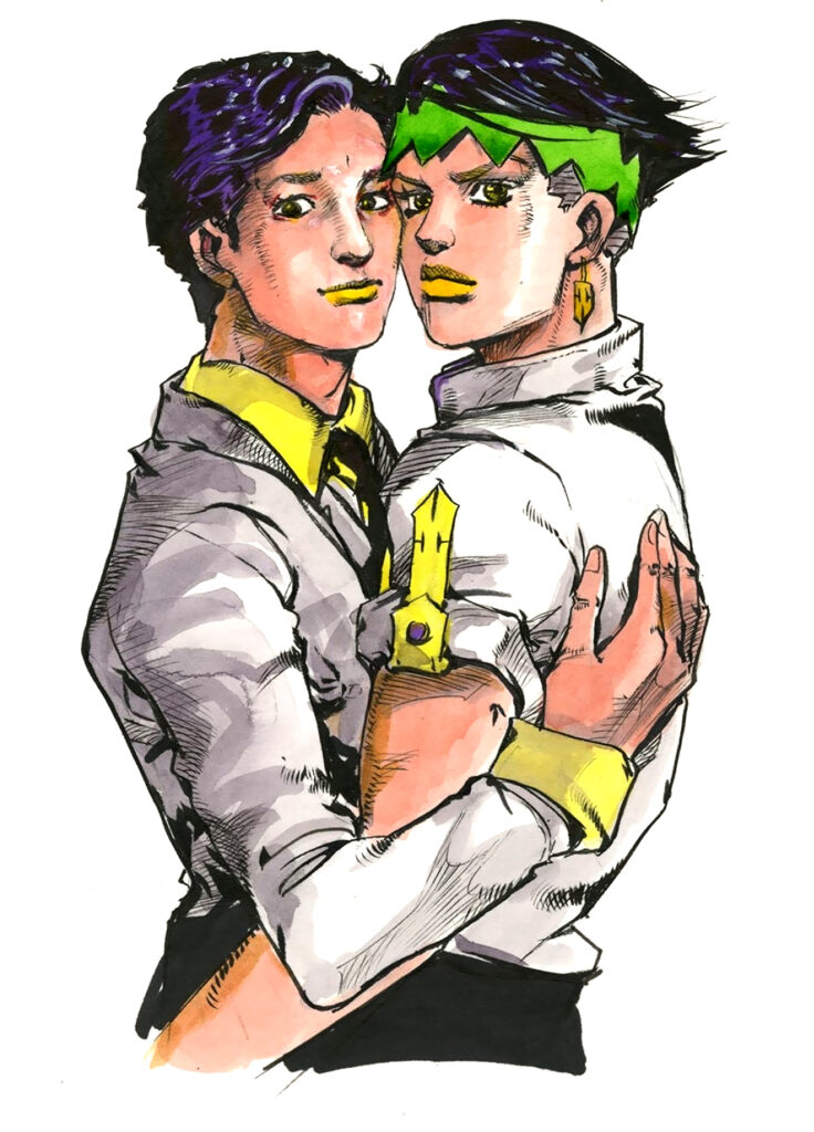 Hirohiko Araki and Rohan from Hirohiko Araki's Manga Techniques. The continuation is in JOJO magazine.